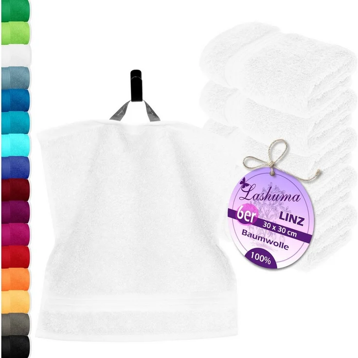 Lashuma Waschlappen - Seiftücher Linz, (Spar-Set, 6-St), Weiche Gästehandtücher 30x30 cm weiß aus 100% Baumwolle – Bild 1