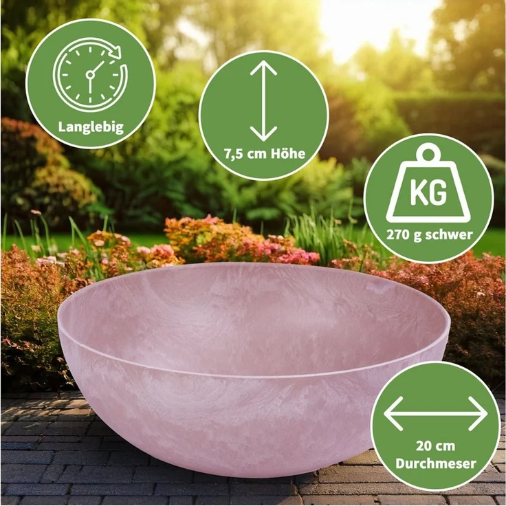 matches21 HOME & HOBBY Blumentopf Runde bauchige 20 cm Pflanzschale für draussen, alt-rosa marmoriert (2 St), Wetterfeste Blumen-Schale als moderne Gartendeko Grabschmuck – Bild 1