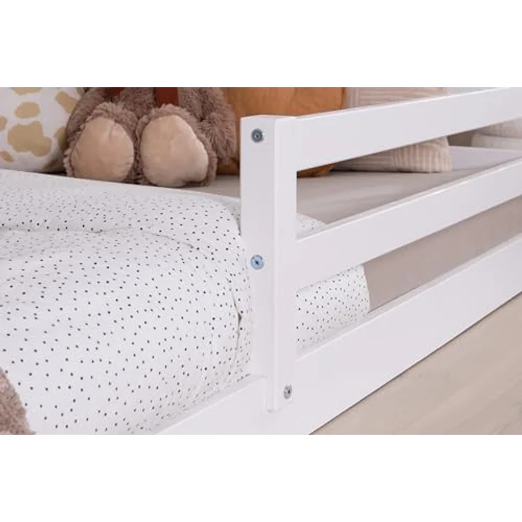 Ticaa Kinderbett, Neo Hausbett Bodenbett mit Rausfallschutz 150kg, inkl. Lattenrost & abnehmbarem Rausfallschutz, 90x200, Weiß – Bild 6
