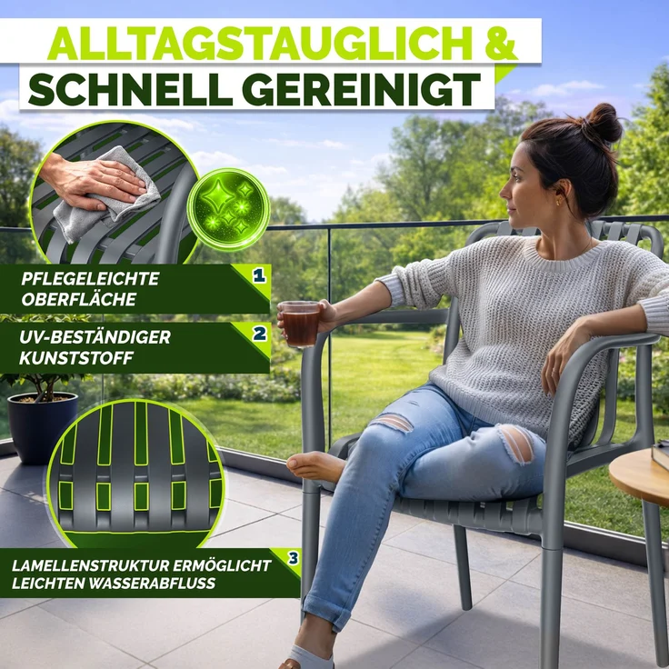 tillvex® Gartenstühle 2er Set Stapelbar Wetterfest | Outdoor Stühle bis 120kg belastbar | Gartenstühle Outdoor | Terrassenstuhl Gartenmöbel Balkon Garten Terrasse – Bild 5