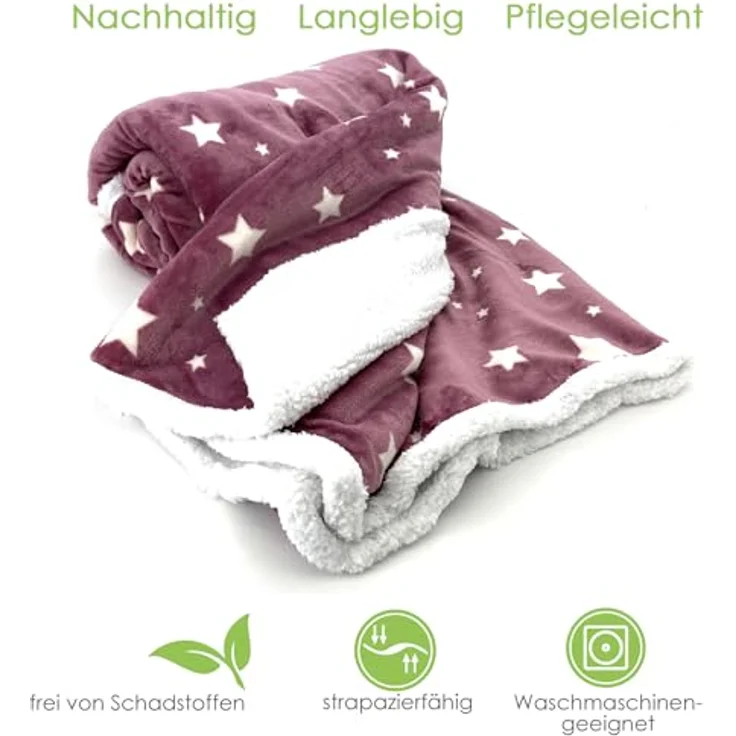 Wohndecke Soft Flanell Sterne Kuscheldecke mit Sherpa Fell, heimtexland, Sofadecke 150x200 I extra dick I warm I kuschelig weich – Bild 5