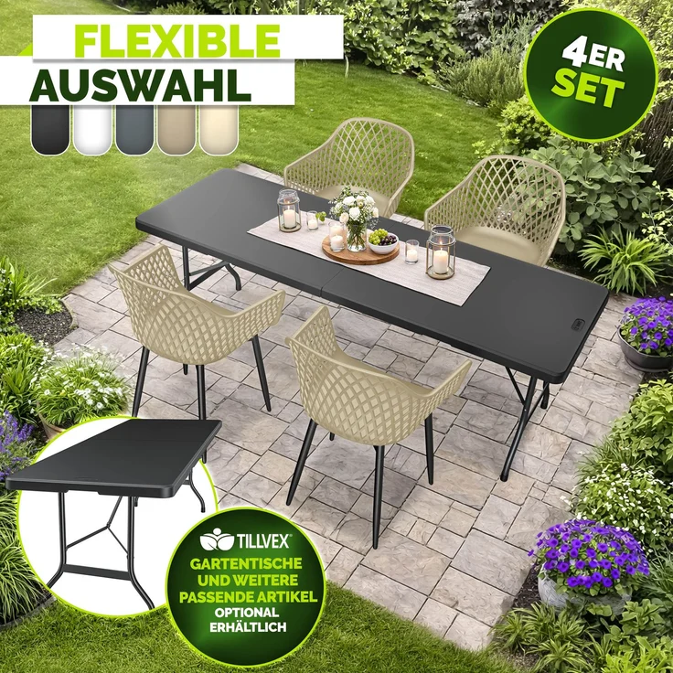 tillvex® Gartenstuhl 4er Set Wetterfest mit Armlehne | Outdoor Stühle bis 120kg belastbar | Gartenstühle UV-beständig | Terrassenstuhl Gartenmöbel Terrasse Balkon Outdoor Garten – Bild 8