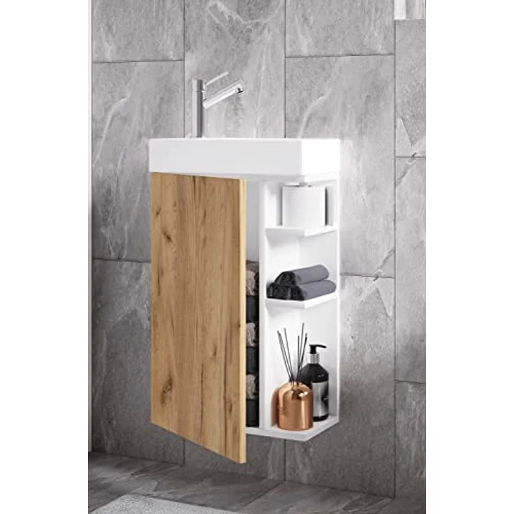 VCM Badmöbelset Lumia, 2-tlg. Gäste WC Set mit Waschbeckenunterschrank und Keramikwaschbecken, schmal, 70 x 40 x 22 cm – Bild 2
