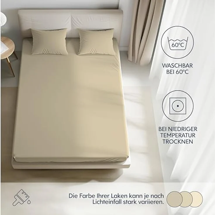 Dreamzie Premium Spannbettlaken 120x200 cm, Spannbetttuch für Dicke Matratzen bis zu 22 cm, Bettlaken 100% Jersey Baumwolle, 150 g/m², Oeko-TEX zertifiziert - Beige – Bild 6