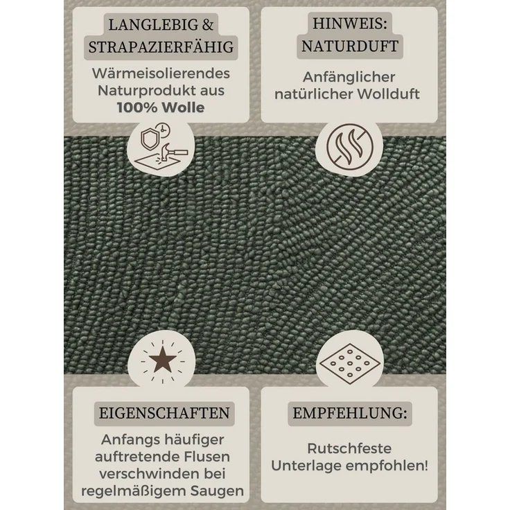 HANSE Home Wollteppich Calmio, auch als Läufer und in rund, rechteckig, Höhe: 18 mm, Handgetuftet, Wolle, Natur, Wohnzimmer, Schlafzimmer, Skandi, Hygge – Bild 4