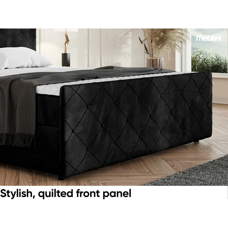 MEBLINI Boxspringbett HENRY 180x200cm - H3P/Schwarz Samt - mit Bettkasten - Polsterbett - Doppelbett mit Topper & Taschenfederkern-Matratze – Bild 6