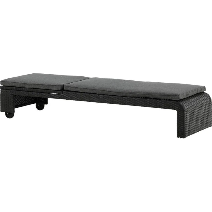 Gardenson Sonnenliege, Schwarz, Kunststoff, 60x32x196 cm, mit Rädern am Kopfende und Auflage