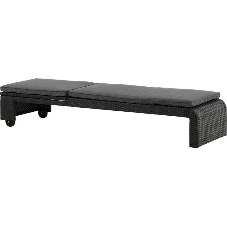 Gardenson Sonnenliege, Schwarz, Kunststoff, 60x32x196 cm, mit Rädern am Kopfende und Auflage