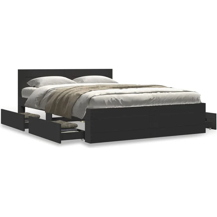 vidaXL Bettgestell mit Kopfteil ohne Matratze Schwarz 140x200 cm 3295563 – Bild 3