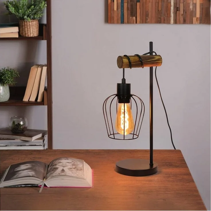 Nettlife Tischleuchte Holz Vintage E27 Tischlampe 1 flammig Nachttischlampe Landhausstil, mit Kippschalter, LED wechselbar, Wohnzimmer Schlafzimmer Kinderzimmer Esszimmer – Bild 2