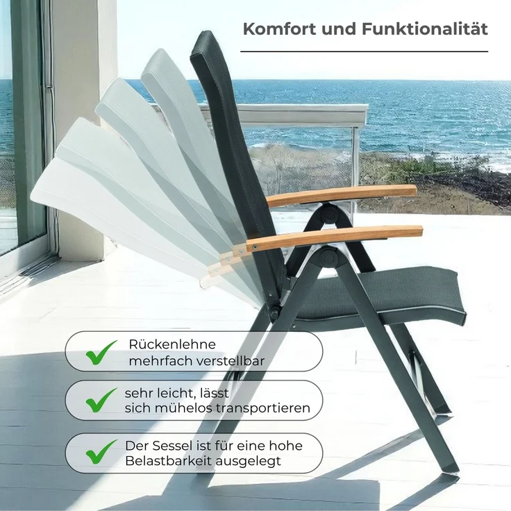 Kettler SLEEK CURVE Multipositionssessel Gartensessel Anthrazit / Teak – Bild 4