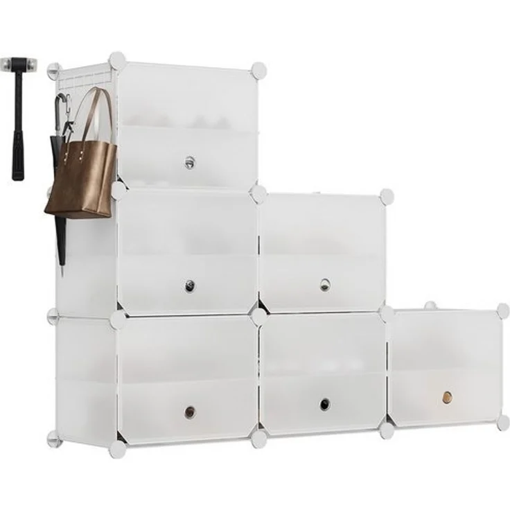 Sekey Schuhregal Schuhregal Schuhschrank Schuh-Organizer Stecksystem DIY-Regal, 1-tlg 24 Paar Schuhe Kunststoff mit Weiß 6 Tür – Bild 4