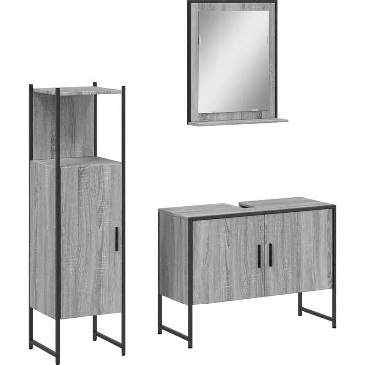 vidaXL 3-tlg. Badmöbel-Set Grau Sonoma Holzwerkstoff 3214352