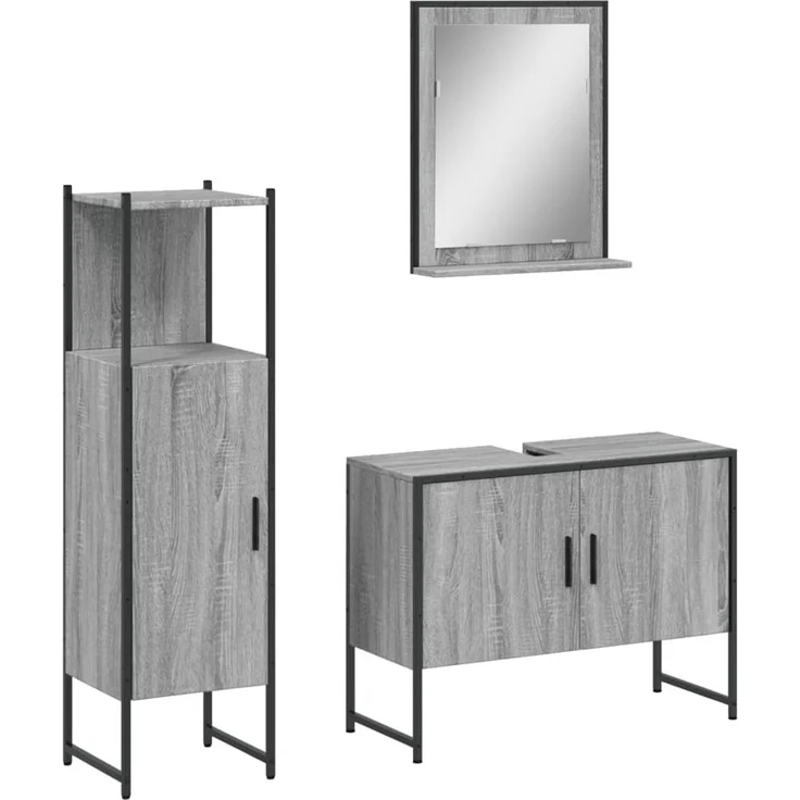 vidaXL 3-tlg. Badmöbel-Set Grau Sonoma Holzwerkstoff 3214352 – Bild 1