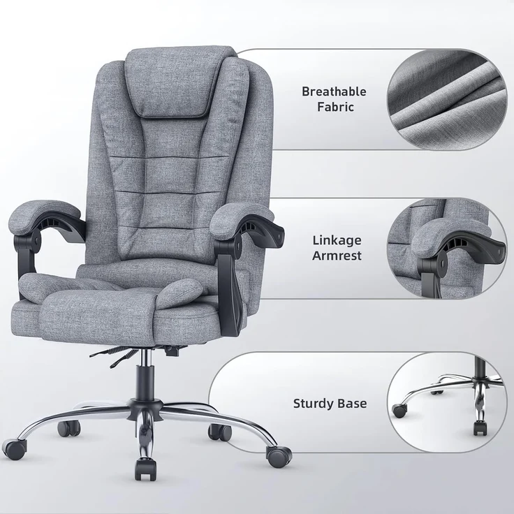 Botifly Chefsessel mit Fußstütze, Stoff, Grau, 90°-135° Relaxfunktion, 130 kg, mit verstellbarer Rückenlehne, 54 x 32.5 x 70 cm – Bild 6