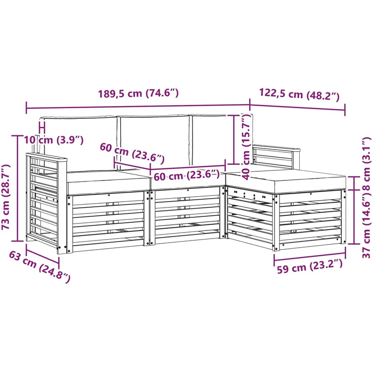 vidaXL Outdoor-Sofagarnitur 4 stk. 4-Sitzer Weiß und Anthrazit 3391647 – Bild 6