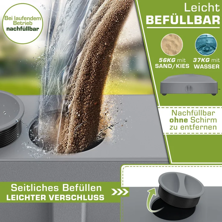 tillvex® Sonnenschirmständer PAVERA mit Rollen & Bremsen Grau | Schirmständer befüllbar 37 Liter / 56 kg | Schirmgewicht Sonnenschirm & Marktschirm Ø 1,8-3,7m | Ampelschirmständer wetterfest – Bild 4