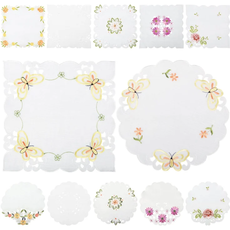 ARSVITA Tischdecke mit Stickerei, mit Blumen oder Schmetterlingen bestickte 30x30cm Decke für den Tisch, in vielen verschiedenen Designs verfügbar Weinrot - Grün Eckig – Bild 6