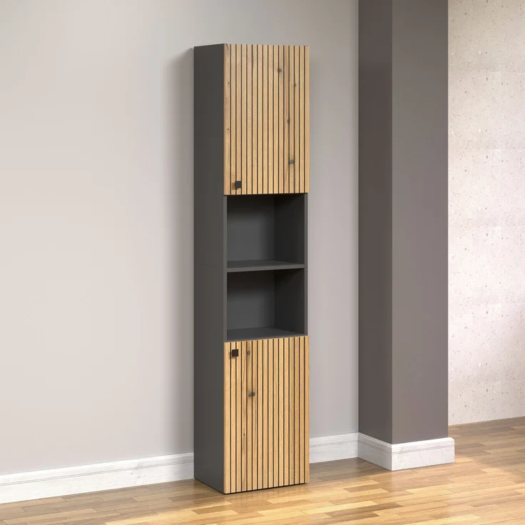 Badezimmer Hochschrank Bliss in Evoke Eiche und grau 40 x 186 cm – Bild 3
