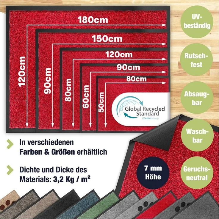 KESSER® Schmutzfangmatte rutschfeste Fußmatte für Innen- & Außenbereich waschbar & wetterfest | Türmatte Wohnungseingang | Teppich für Büro & Vorzimmer | Fußabtreter Fußabstreifer Classic, Bordeaux Rot, 50x80cm – Bild 2
