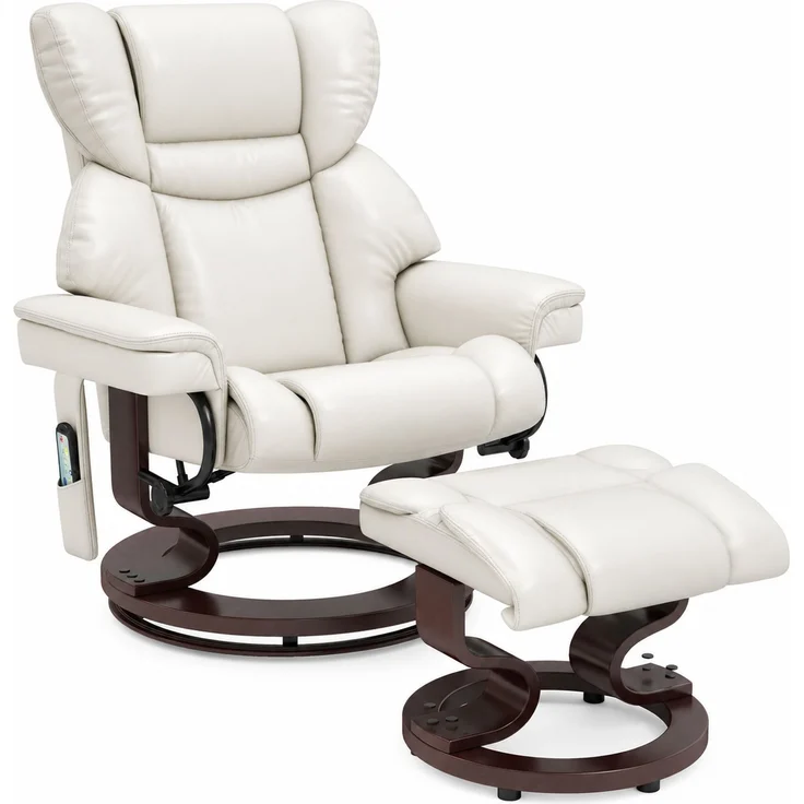 HOMCOM Relaxsessel mit Fußhocker, Kunstleder, Stahl, Cremeweiß, 79B x 82T x 101H cm – Bild 1