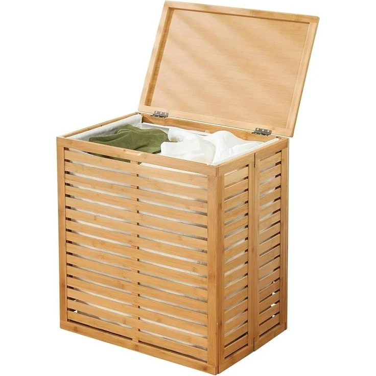 mDesign Wäschesortierer Wäschekorb Wäschebox Wäschesack faltbar tragbar Bambus – Bild 9
