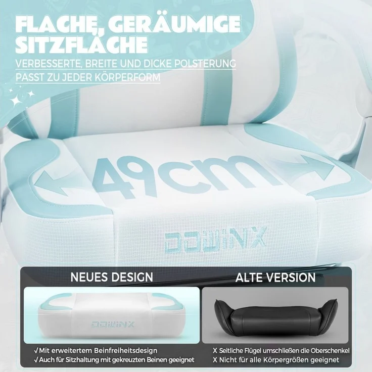 Dowinx Gaming-Stuhl Niedlich mit Katzenohren, Pfoten-Lendenkissen und Sitzkissen, (Packung), Ergonomischer Computerstuhl mit Fußstütze, PC-Spiele-Stuhl für Mädchen – Bild 2