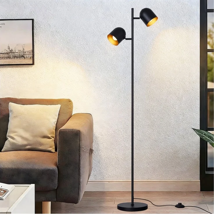 Nettlife Stehlampe Wohnzimmer Schwarz Metall Industrielle Retro Leselampe 2 E14 Fassungen, 350° schwenkbar, ohne Leuchtmittel, Stehleuchte Leselampe Retro für Schlafzimmer Wohnzimmer – Bild 5