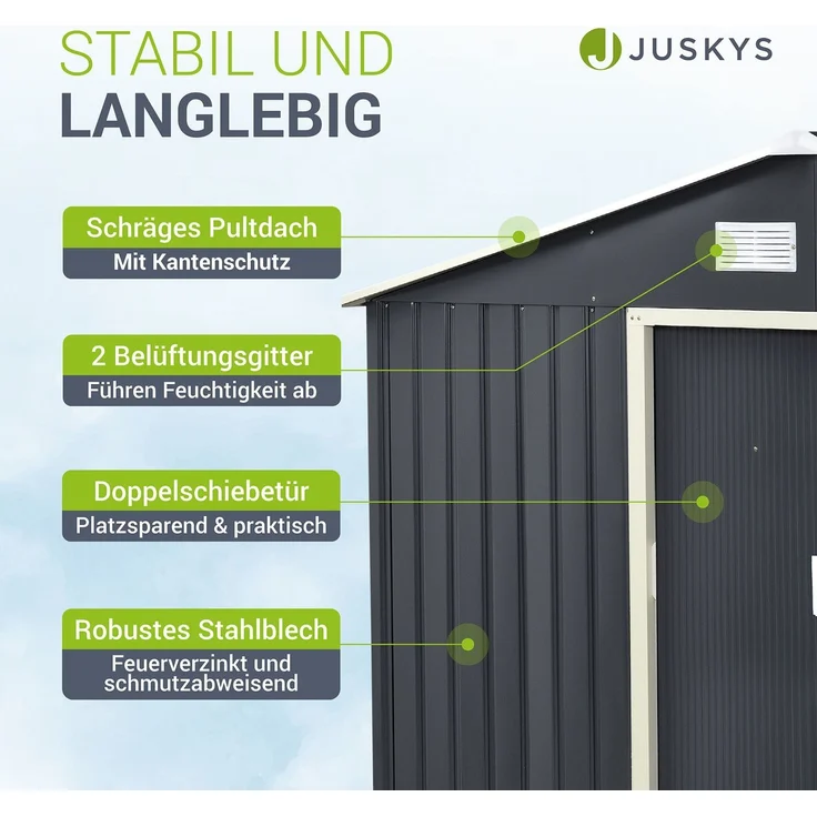 Juskys Metall Gerätehaus XXL mit Satteldach, Schiebetür & Fundament, anthrazit, 15m³ | 277×319×192 cm – Bild 5