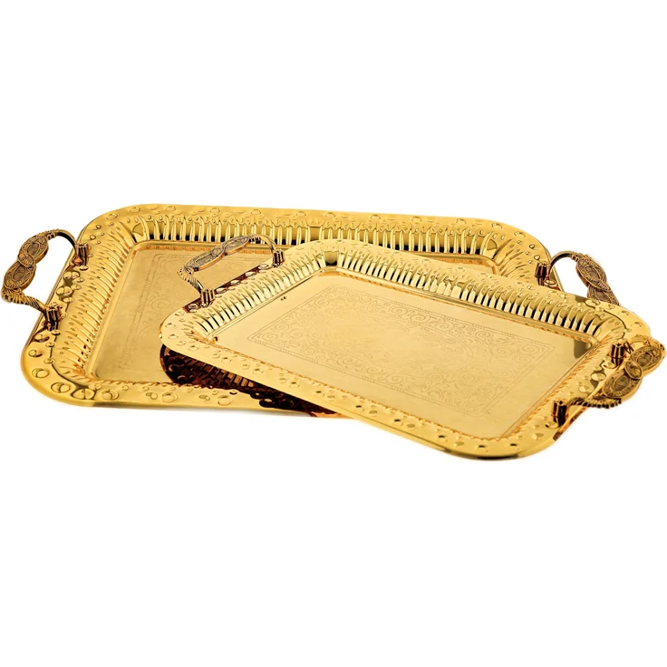 2-teiliges Serviertablett aus hochwertigem 18/10 Edelstahl - Robust & stapelbar Gold – Bild 1