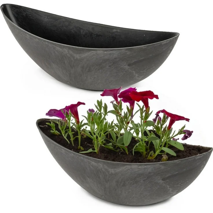 matches21 HOME & HOBBY Ovale Pflanzschalen für draußen - 2 große 39 cm Stein-Optik Pflanztöpfe als Garten Blumen-Töpfe – Bild 5