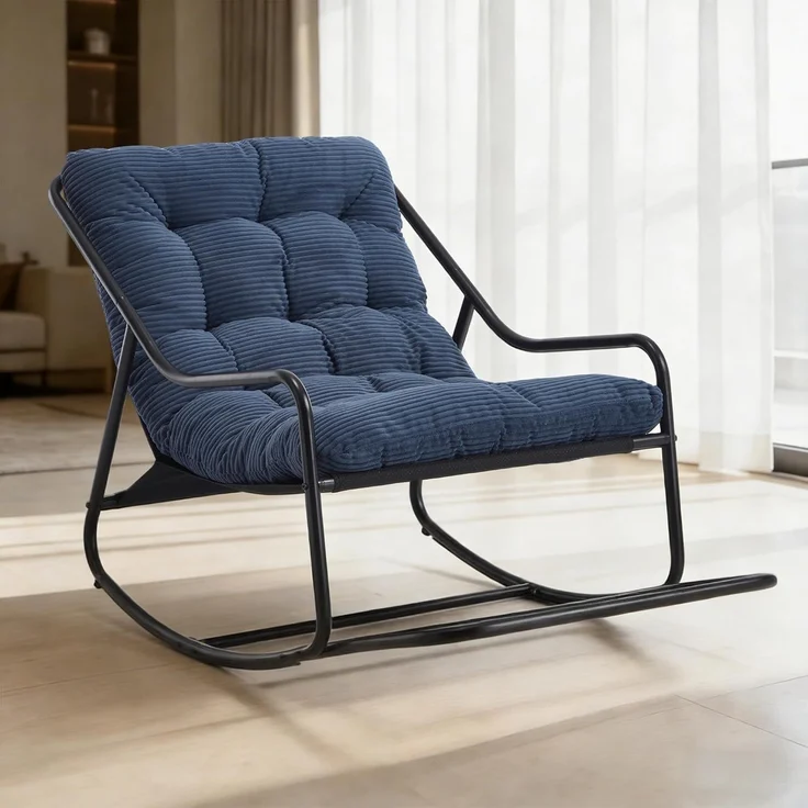 LVHOM Schaukelstuhl mit Fußstütze, Relaxsessel mit gepolstertem Kissen, ergonomischer Schaukelsessel, bis 130kg, Loungesessel für Balkon, Garten & Wohnzimmer – Bild 2