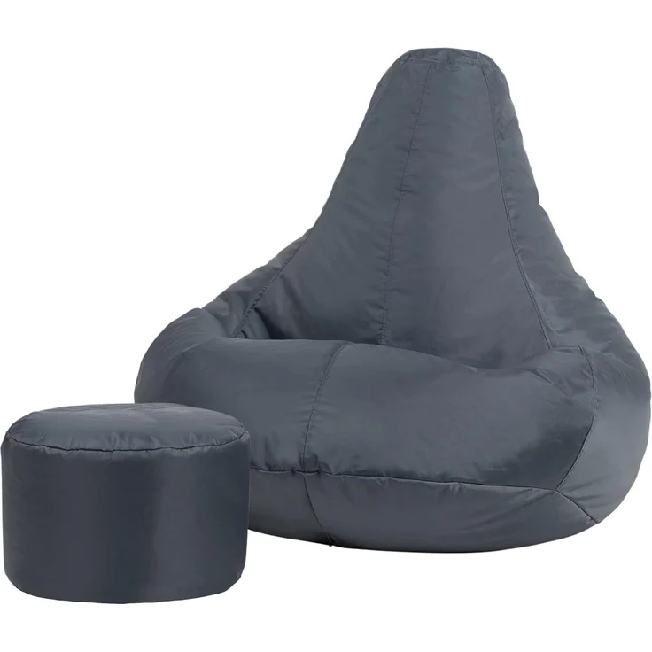 Bean Bag Bazaar Gaming Sitzsack „Recliner“, Gamer Sitzsack für Erwachsene und Kinder, Indoor Outdoor Sitzsack Sessel Gaming mit Füllung (Sitzsack + Hocker, Schiefergrau) – Bild 5