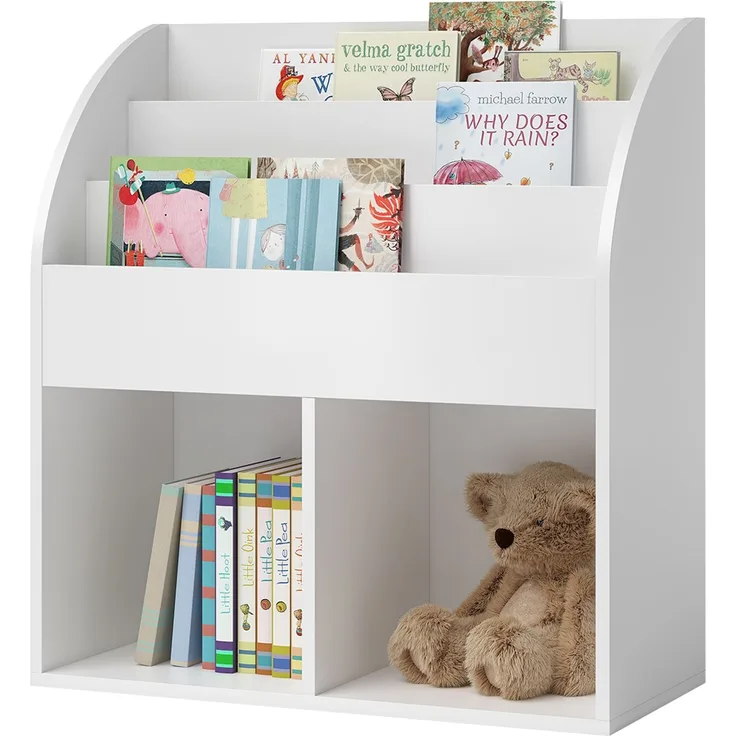 Bellabino 'Koro' Kinderbücherregal, weiß, Kinderregal mit 3 Fächern für Bücher und 2 Fächern für Aufbewahrungsboxen
