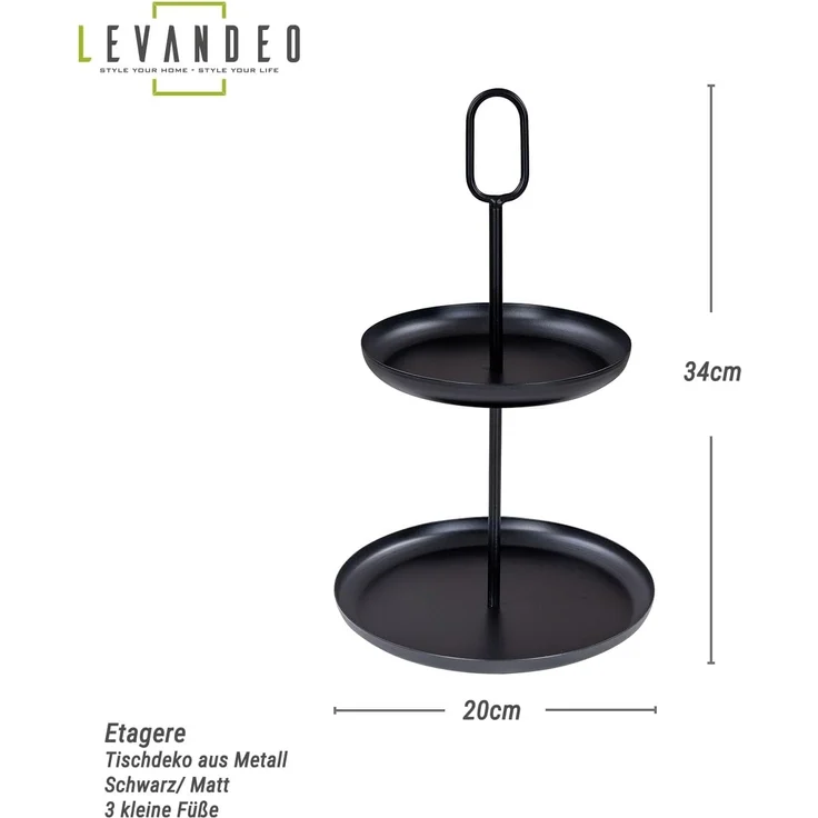 Levandeo® Etagere, Etagere 2 Ebenen H34cm Metall Schwarz Servierplatte Kuchenplatte – Bild 2