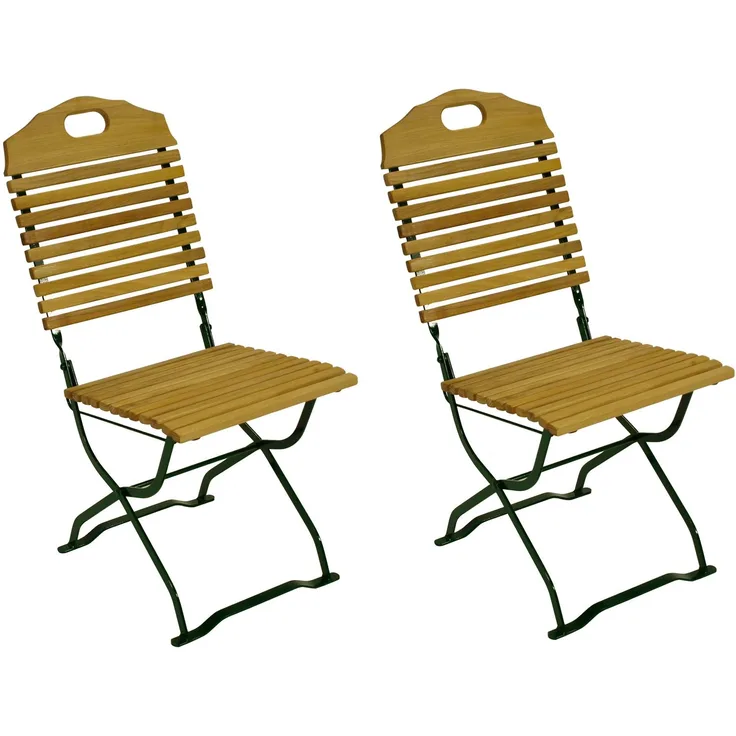 DEGAMO BAD TÖLZ Klapp-Gartenstuhl, Metall + Robinie, grün/naturfarben, 40cm 2-er Set