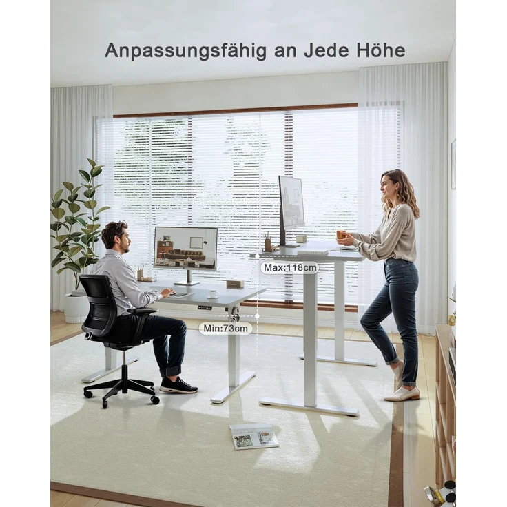 JUMMICO Schreibtisch elektrisch höhenverstellbar mit USB-Ladeanschluss, Grau, 120x60 cm – Bild 6