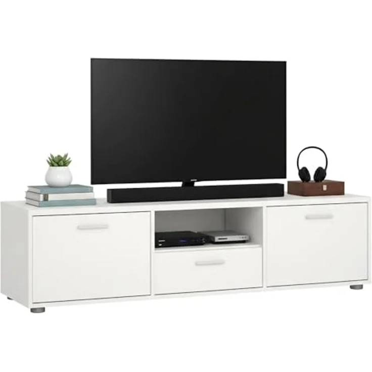 Dmora - Fernsehschrank Fernande, Ständer für Wohnzimmerfernseher, Niedriges Wohnzimmer-Sideboard, TV-Ständerbasis, 147x40 h38 cm, Weiß – Bild 2