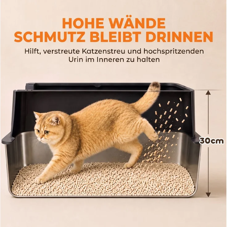 PawHut Katzentoilette, Edelstahl, Kunststoff, Schwarz, 60L x 40B x 30H cm – Bild 5