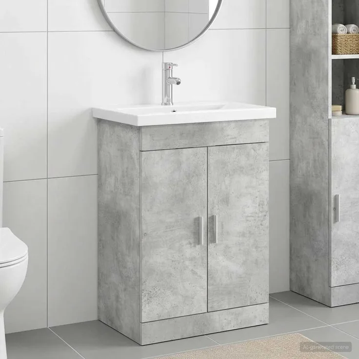 vidaXL Badezimmermöbel-Set Betongrau 61 x 40 x 84,5 cm Holzwerkstoff 3404353