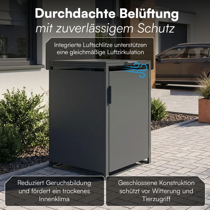 STEELSØN 'Thoria' Mülltonnenbox 1er je 120 Liter, anthrazit, Mülltonnenverkleidung aus Stahl, wetterfest, 102x62x60,5 cm, Müllbox für 1 Tonne – Bild 7