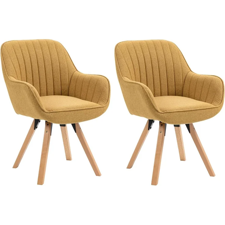 MEUBLE COSY Esszimmerstühle Drehbar 2er Set Küchenstuhl Polsterstuhl Drehstuhl mit Armlehne Sessel Schminkstuhl aus Stoff Massivholzbeine für Esszimmer Wohnzimmer Arbeitszimmer, Gelb