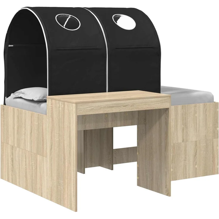 vidaXL Bett mit Tunnel 3 Stk. Artisian Eiche und Schwarz Holzwerkstoff 3423520 – Bild 2