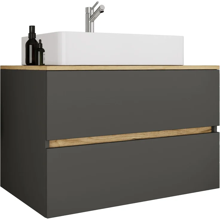 VCM Badmöbel Waschtisch Cosila 921961 Anthrazit / Honig-Eiche H. 51 x B. 80 x T. 47 cm – Bild 1