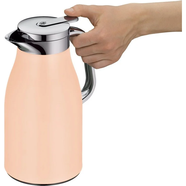 alfi SKYLINE 1,0l, pastel apricot, Edelstahl-Isolierkanne mit hygienischem Hartglaseinsatz, Drehverschluss mit bequemer Drucktaste, ergonomischer Griff, ideal als Kaffeekanne, Teekanne, BPA-frei – Bild 2
