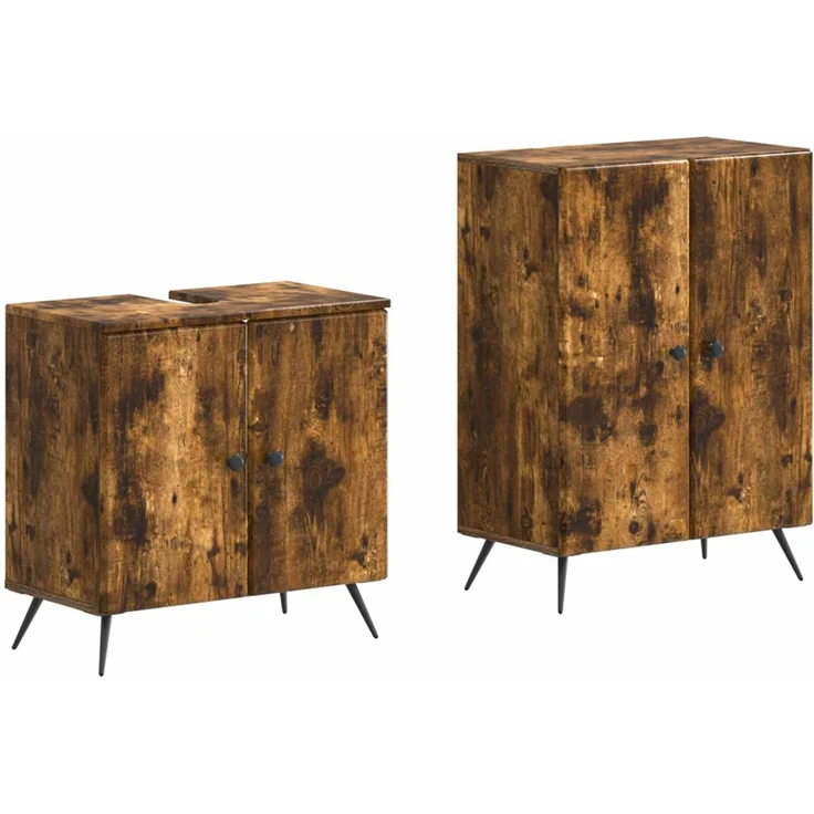 vidaXL 2-teiliges Badezimmer Schrank Set BREDA Raucheiche 3417644 – Bild 2