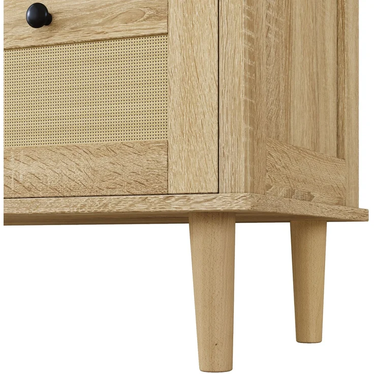 Schrank mit Rattangeflecht 80 x 40 x 80 cm, Kommode Holzfarbe, 4 Schubladen, Massivholzbeine – Bild 9
