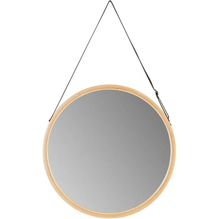 Levandeo® Wandspiegel, Wandspiegel 38cm Rund Bambus Holz Kunstleder Flurspiegel Wanddeko – Bild 4