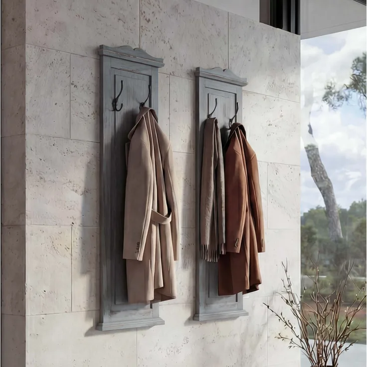 2er-Set Garderobe Wandgarderobe Garderobenpaneel Wandhaken 109 x 28 x 4 cm ~ grau shabby