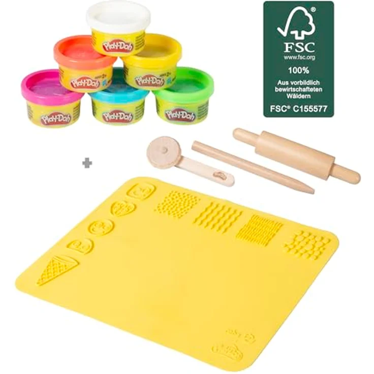 roba x Play-Doh Schulpult - FSC-Holzwerkzeuge, 3D-Kreativmatte, 6 Knetdosen, Schürze & Stuhl - Kreatives Mal-, Bastel- und Spielpult - Für Kinder ab ab 3 Jahren – Bild 14